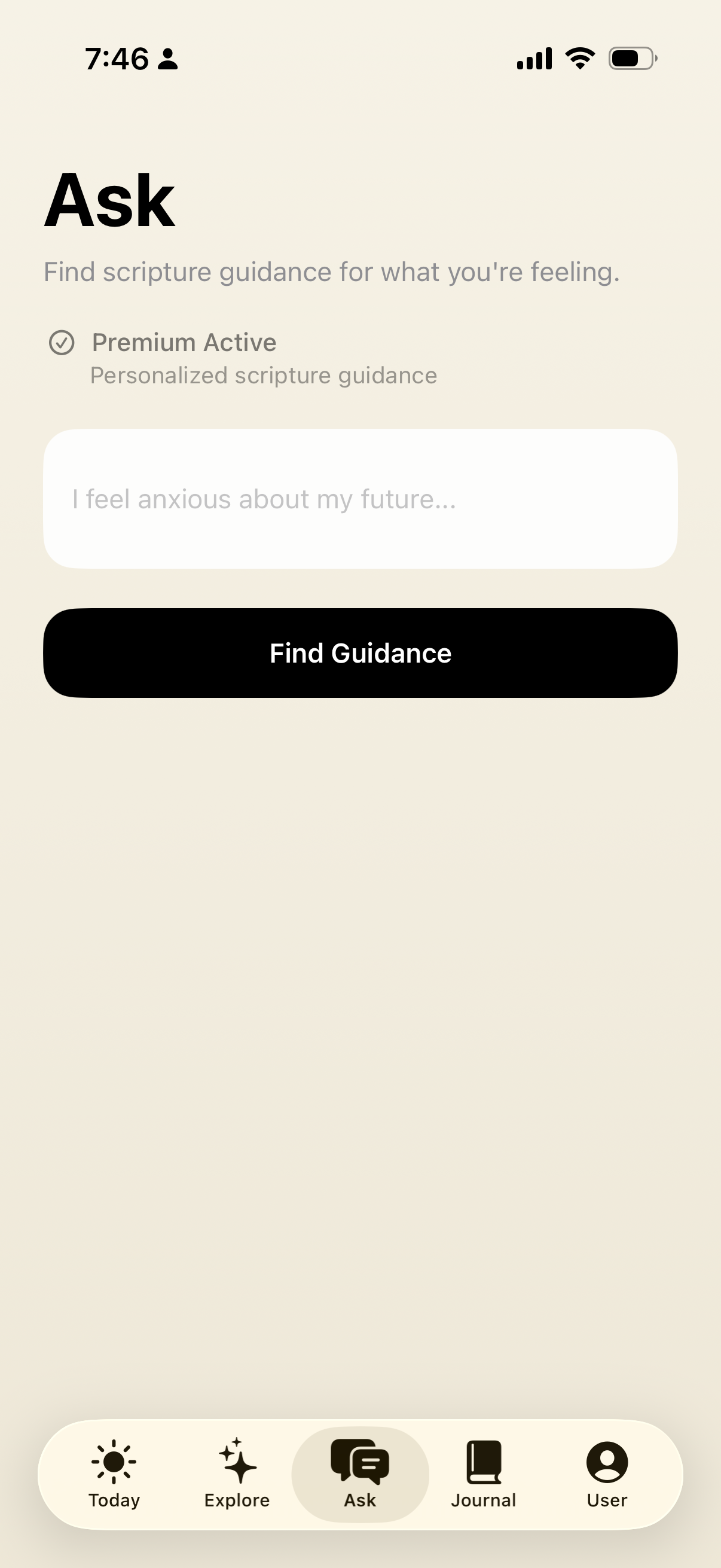 Ask screen for personalized scripture guidance